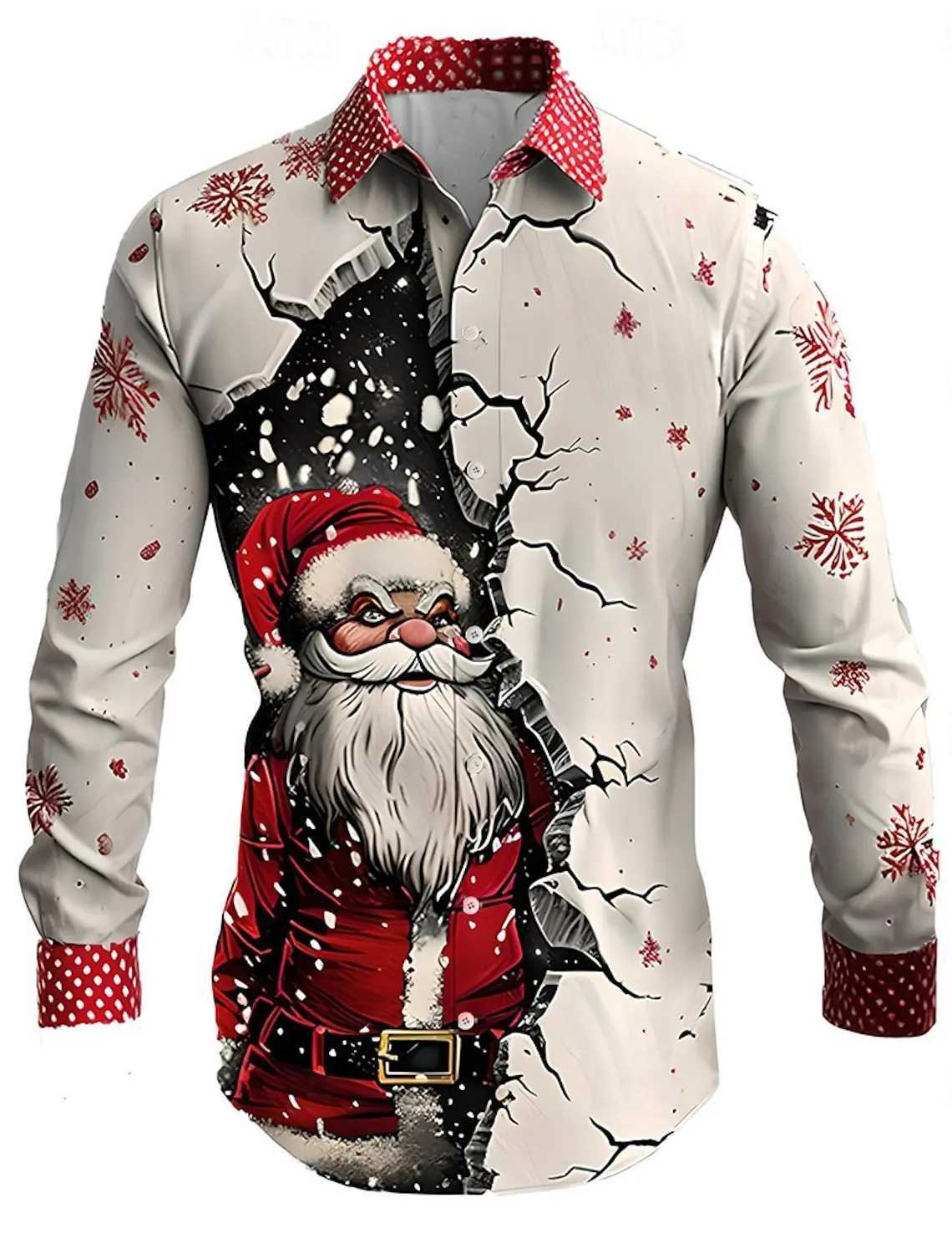 Christmas Santa Claus Casual Mens Button Up Shirt Long Sleeve Christmas theme Shirt Collar Button Up 3D Print Thin Polyester K251110