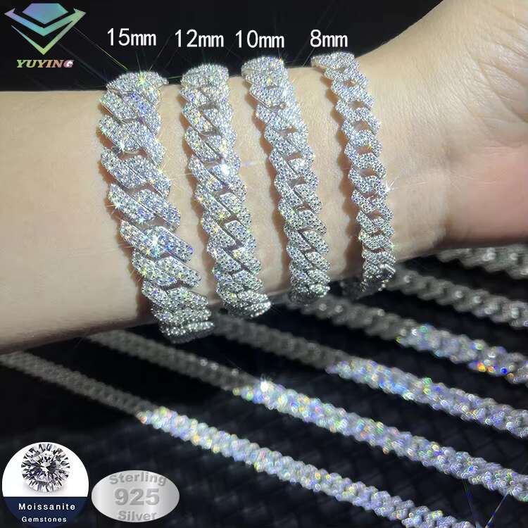 Pass Diamond Test VVS Moissanite 925 Sterling Silver Gold Plate Cuban Link Chain for Man Fine Jewelry Cuban Chain Bracelet