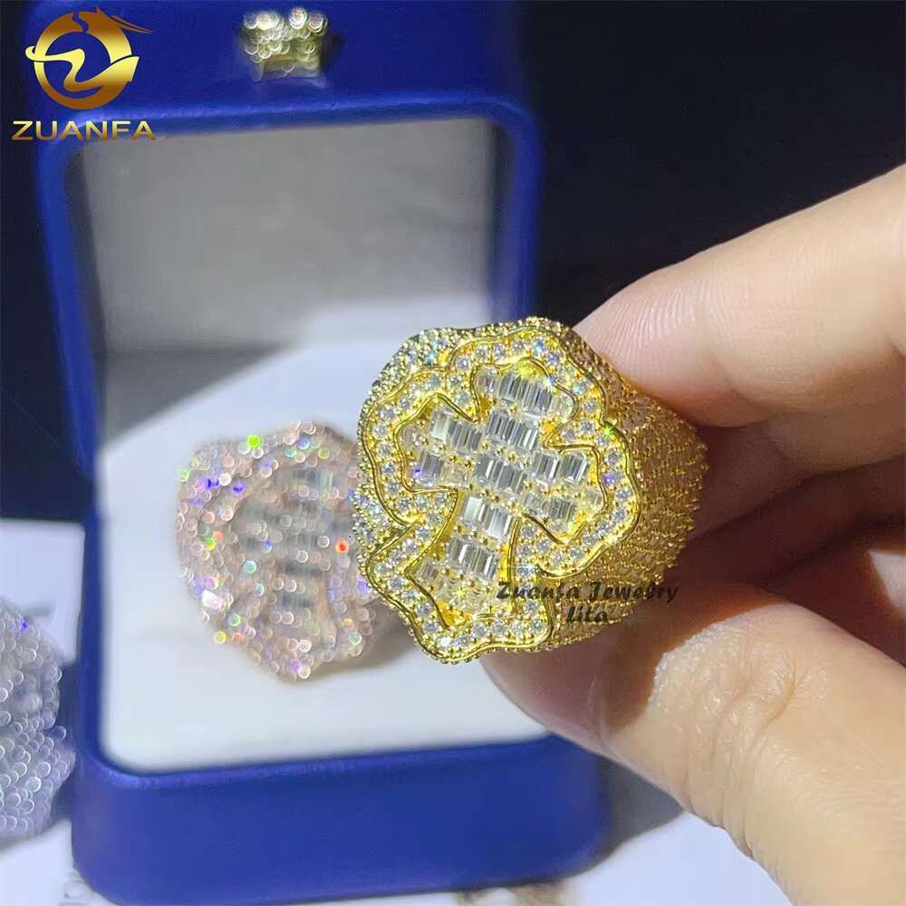Luxury Fashion Cross Rings 925 Sterling Silver Custom Jewelry Hip Hop Men baguette Diamond Moissanite Ring