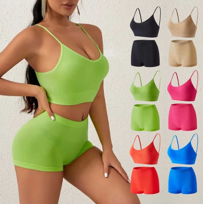 2-piece yoga shorts set gym workout set womens workout set fitness set cross strap bra high waisted sprint track suitW250411