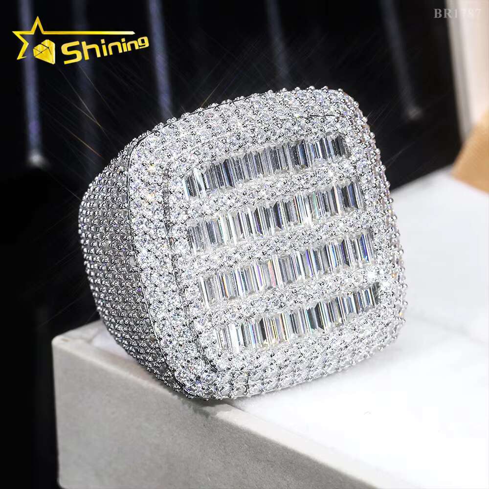 Luxury Style Ready to Ship Lab Diamond Jewelry Custom Ring Silver 925 Vvs Moissanite Iced Out Hip Hop Jewelry Mens Ring