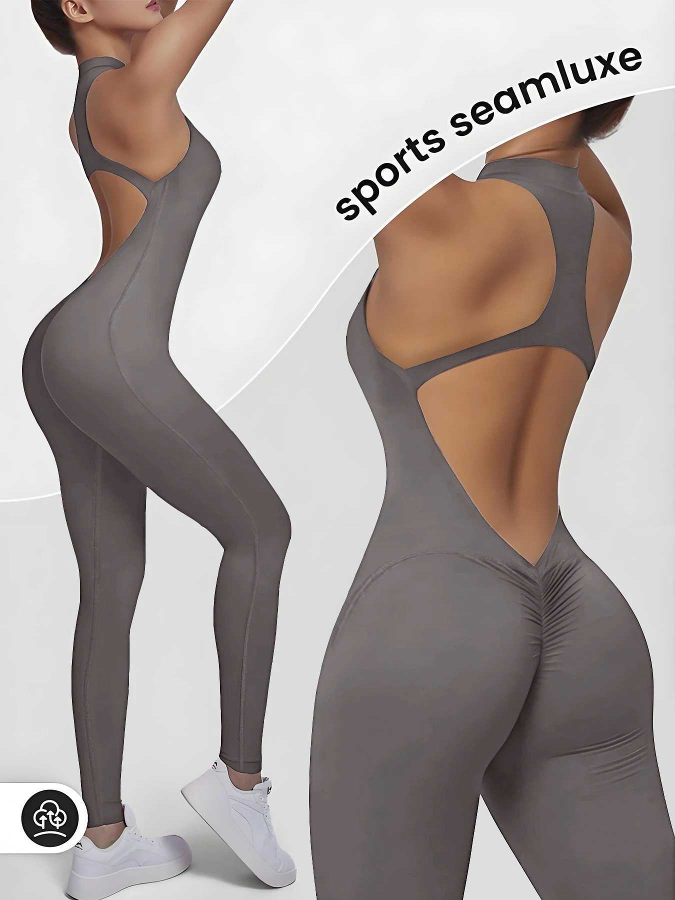 Stand up collar fitness jumpsuit with zipper and hollow back quick drying exercise jumpsuit womens yoga jumpsuitW250411