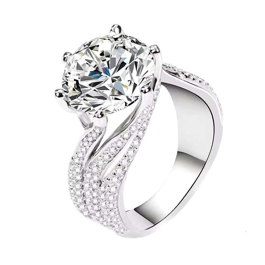 Live Broadcast Hot Selling 5 Mosan Diamond Six Claw Ring Female Luxury Full High-grade Sense of Three love