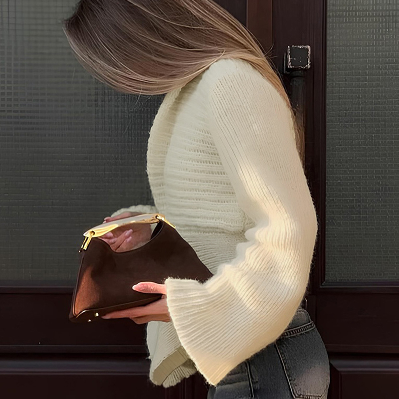 Women's solid-color top, V-neck button-down pullover sweater, popular long-sleeved clothing for autumn and winter, casual and elegant, herbst clo