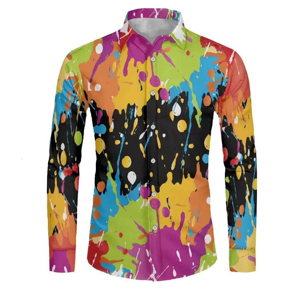 Mens Shirt Regular Lapel Festival Shirt Men 3d Printing Color Splash Printing Casual Street Long Sleeve Fashion Printed Shirt K251110