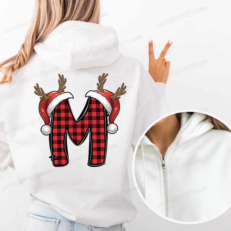 Personalised Santa Family Christmas Letter AZ Graphic Fashion Zip Up Hoodie Women Harajuku Streetwear Female Sweatshirt Jackets 251105