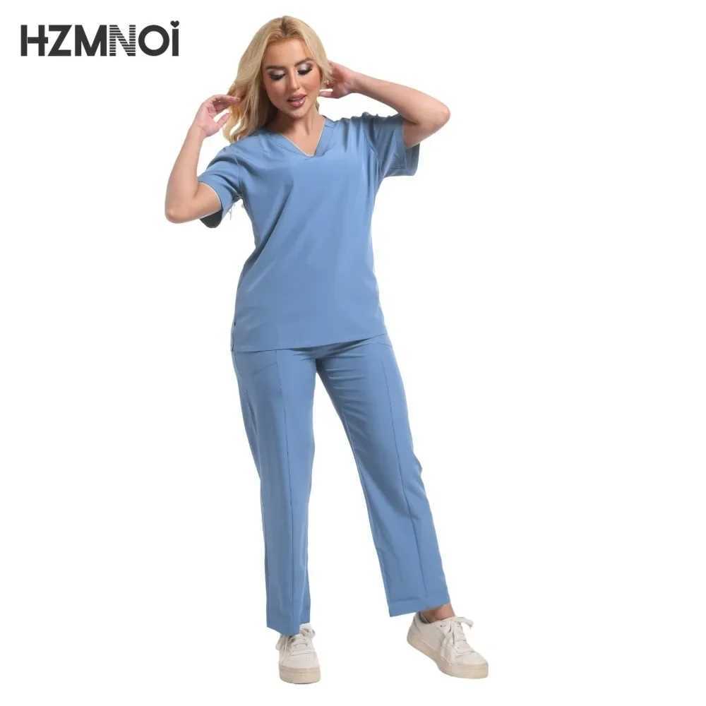 Multicolour Jogger Suits Doctor Nursing Uniforms Short Slve V-neck Tops Pocket Pants Nurse Scrubs Set Medical Clinical Clothes X250410