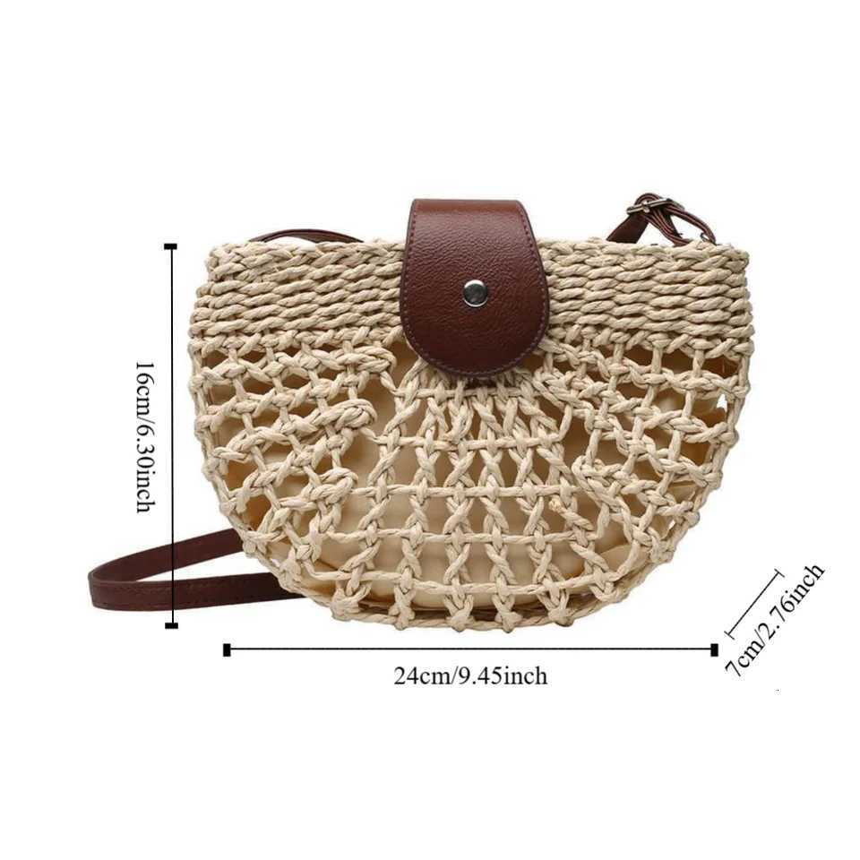 Woven Hollow Semicircle Bag Mobile Bag Bohemian Style Weave Straw Crossbody Bag Messenger Bags Beach Handbag Beach Shoulder BagT251110