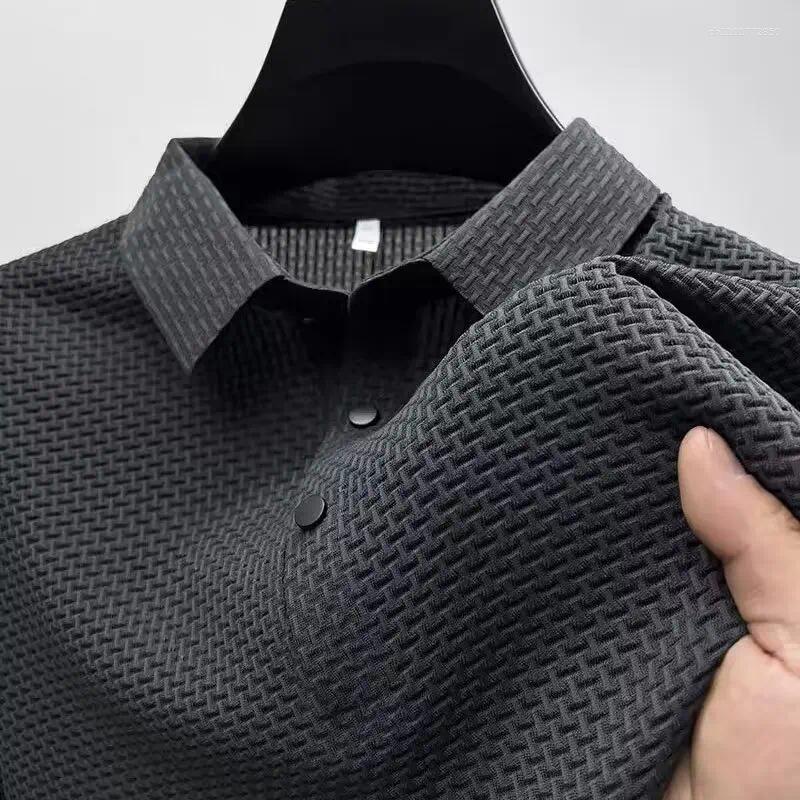 Men's Polos Summer Lop-up Hollow Short-sleeved Polo Tee Shirt Ice Silk Breathable Business Fashion T-Shirt Male Brand Clothes