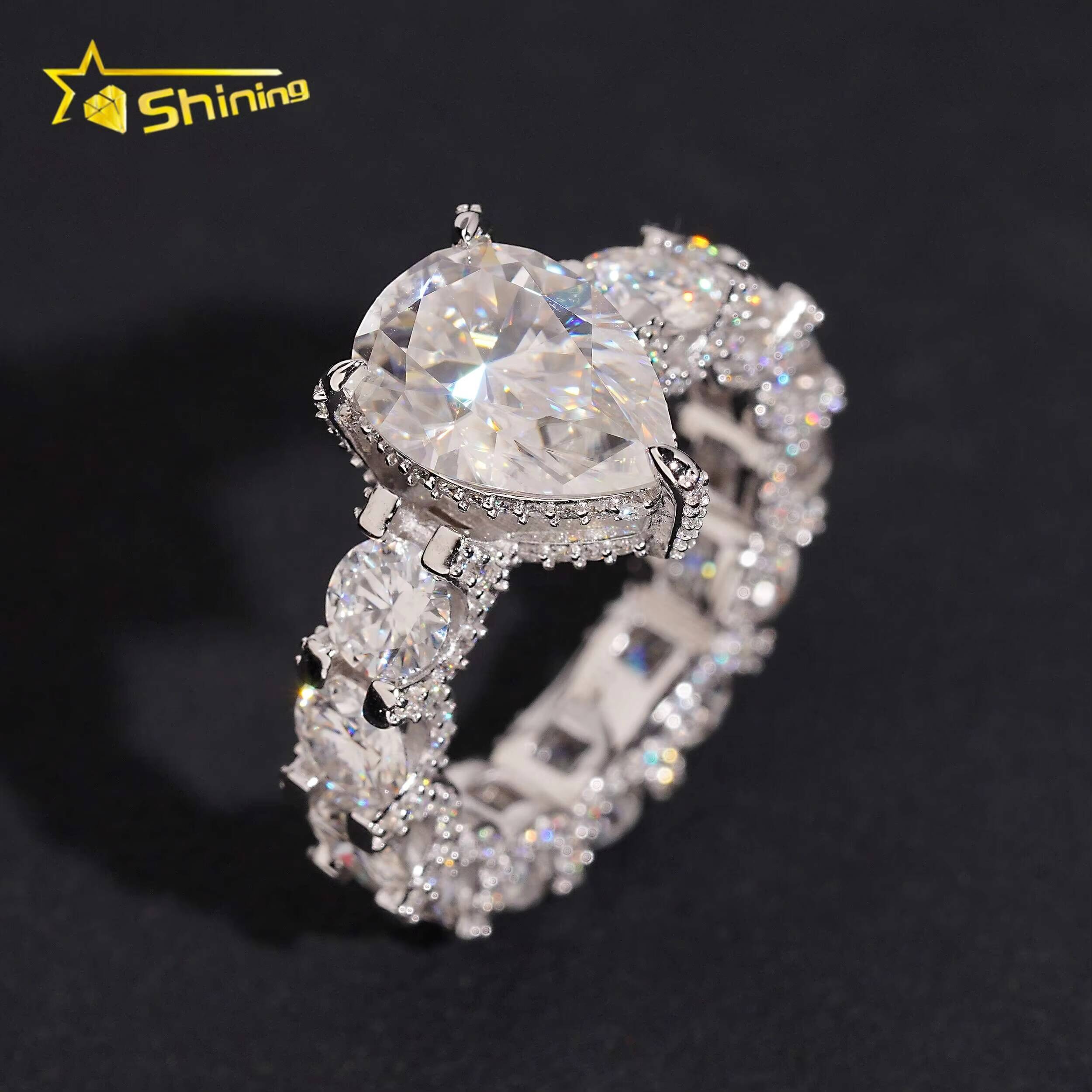 New Arrivals Luxury Iced Out Eternity Band 925 Sterling Silver 5ct Pear Cut VVS Moissanite Rng