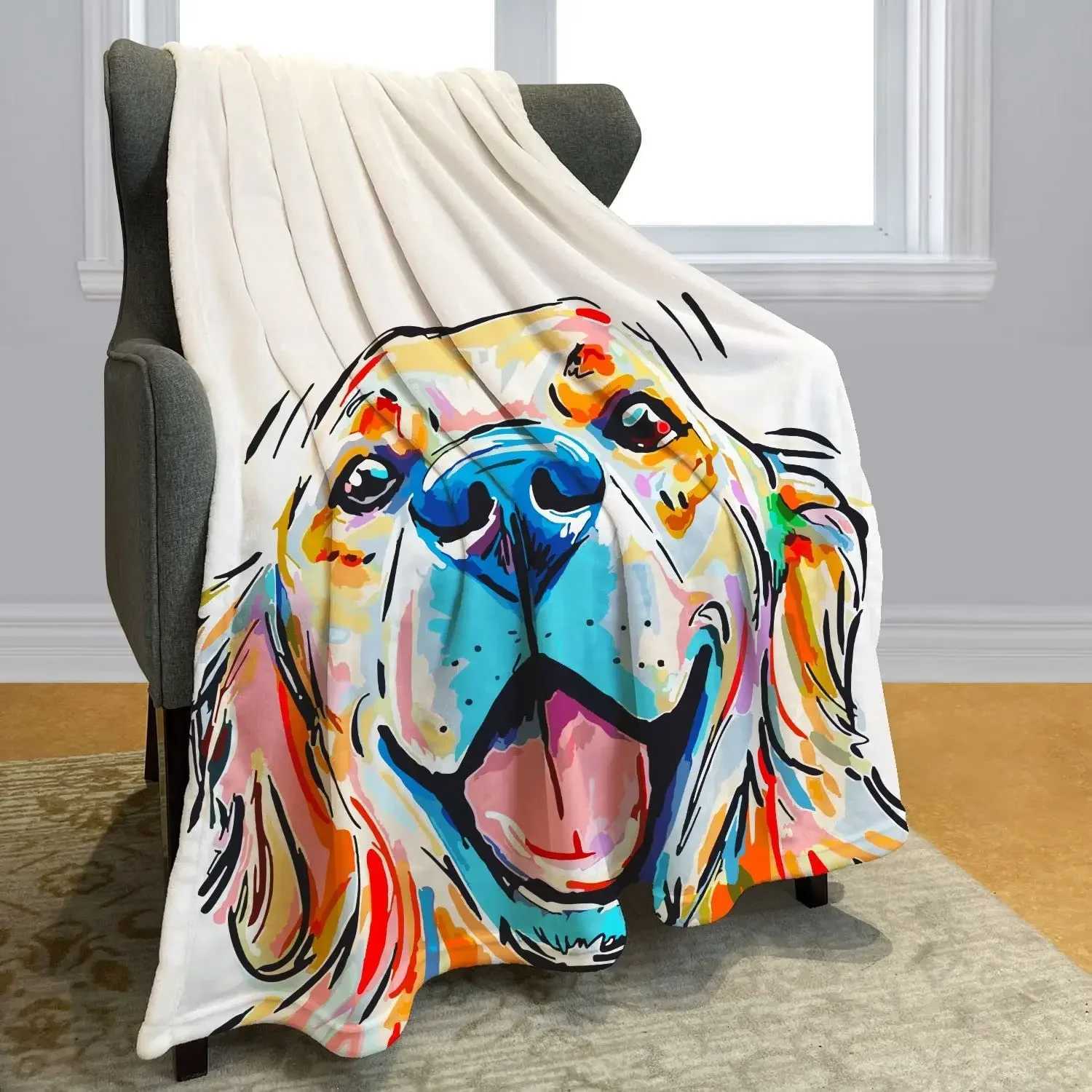 Golden Retriever Blanket Warm Plush Throw Bedspread Nap Shawl for Bed Sofa Home Flannel Animal Blankets Fluffy Soft Cozy Thermal C251111
