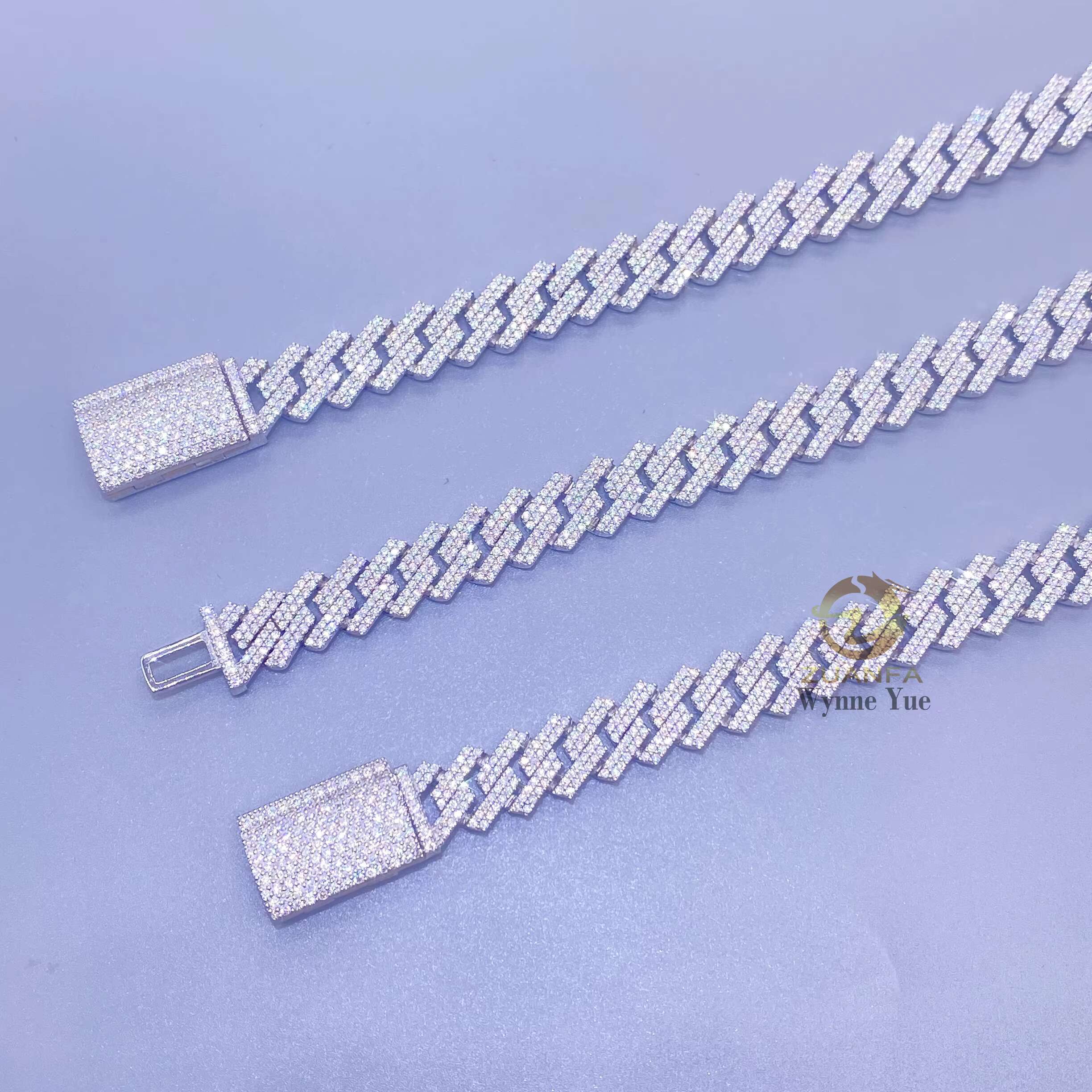Lowest Price 10mm 2 Row S925 Prong Setting Iced Out Moissanite Diamond Men Cuban Link Chain