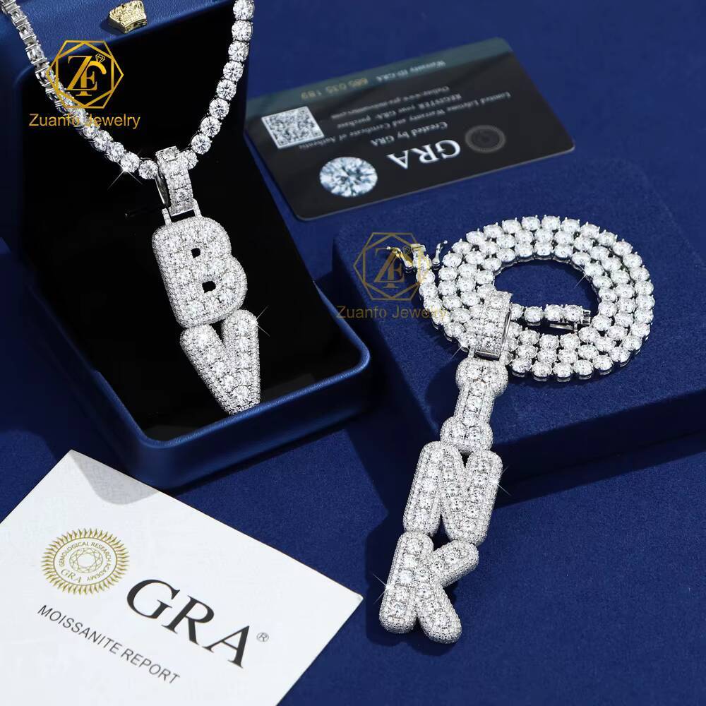 HipHop Style Customizable Iced Out D Letter Pendant VVS1 Moissanite Diamond Name Charm for Mens Gift or Party Accessory Customizable