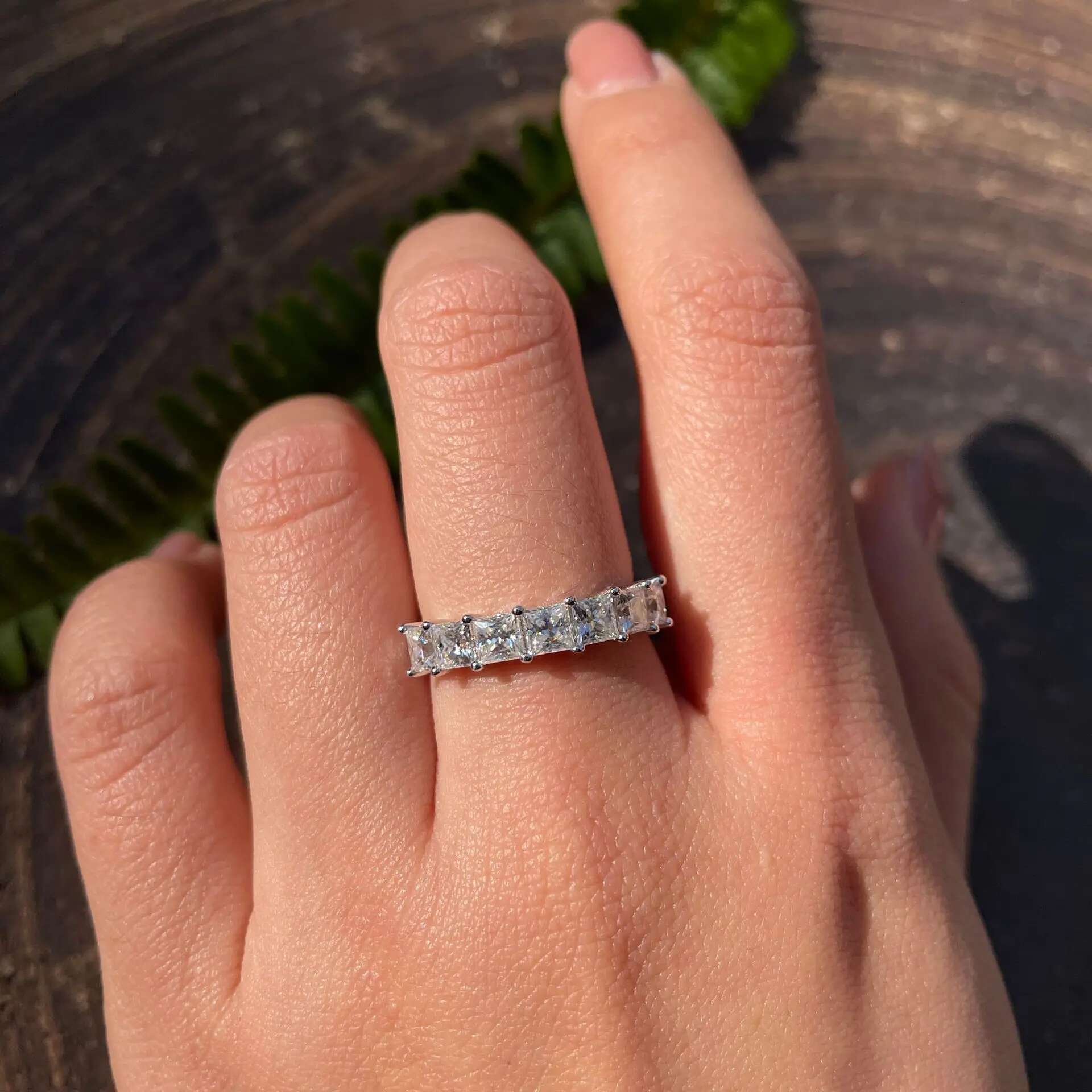 Full Moissanite Diamond D Color Emerald Princess Womens Ring S925 Sterling Sliver 18K White Gold Rings Fine Jewelry for Women