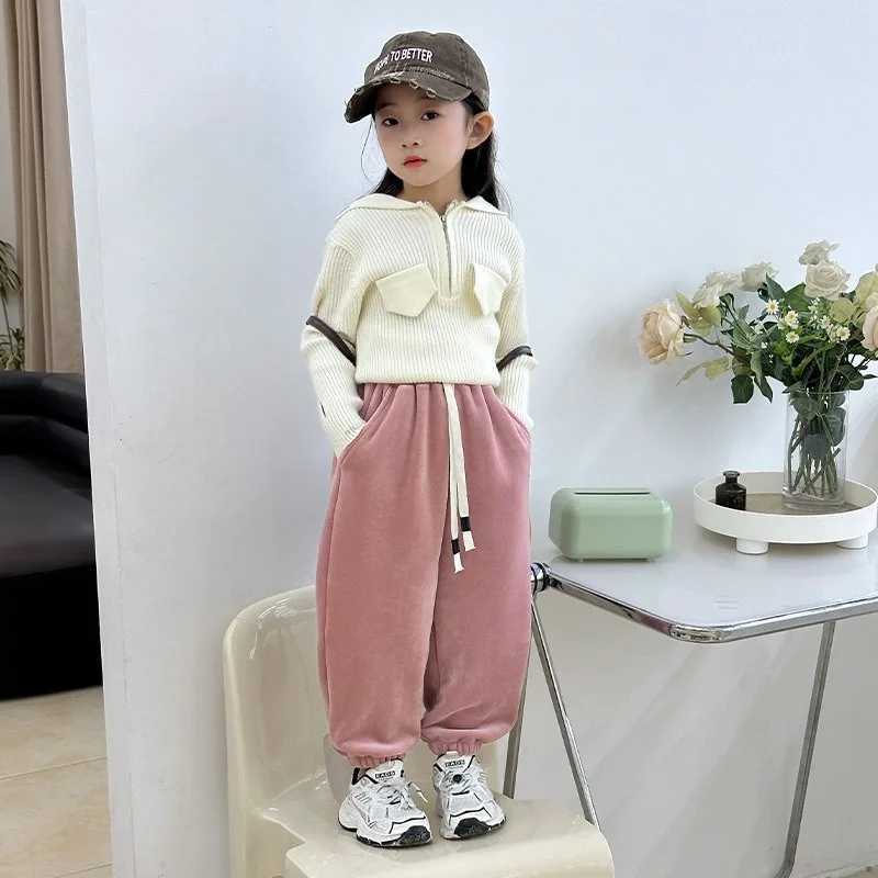 Childrens Fleece Pants Autumn Winter New Style Korean Childrens Versatile Soft Jogger Pant Baby Boys and Girls Trousers L251110