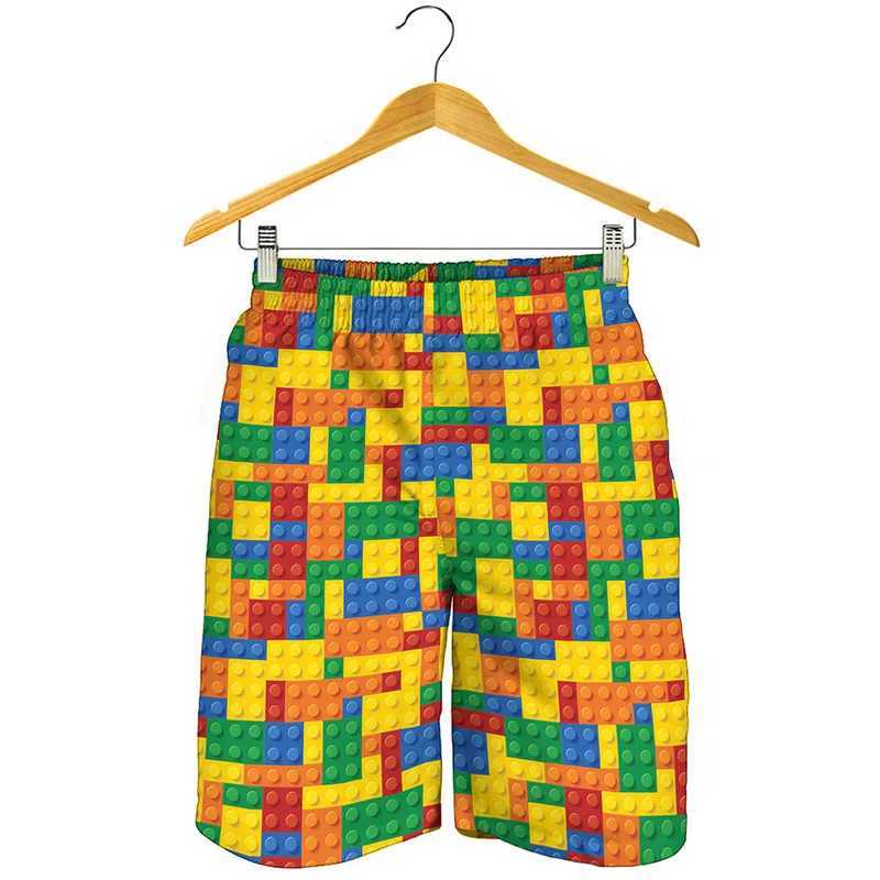 Creative building block 3D printing mens shorts fashionable summer beach shorts cool surfboard shorts swim trunksW250410