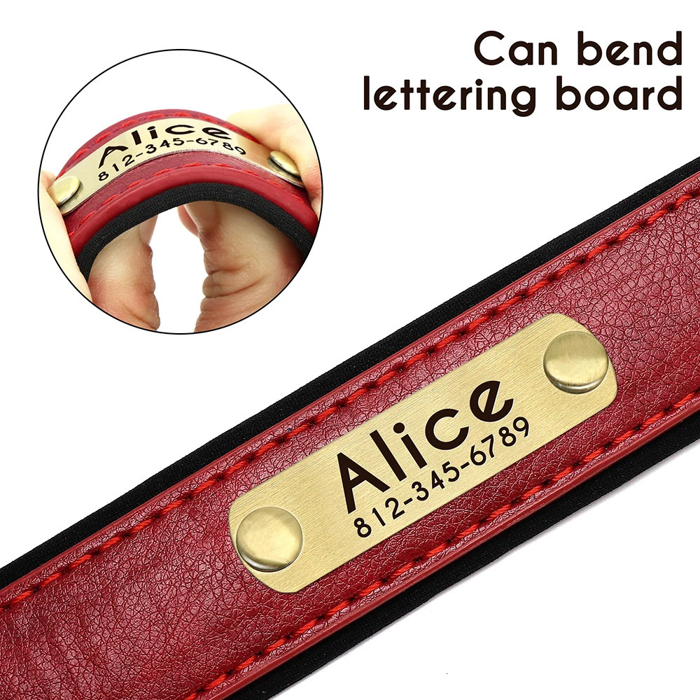 Customized Leather Dog Collar Leash Set Soft Padded For Small Medium Large Dogs With Free Engraved Nameplate 251110