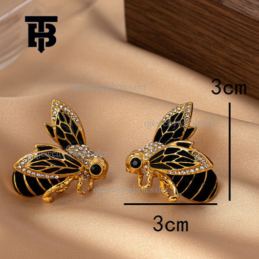 TB BHULAMTE Designer Fashion Bee Earrings European And American New Luxury Insect Enamel Oil Drop Animal Brooch Retro Women's Jewelry