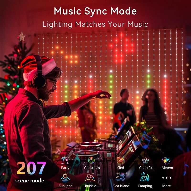 Christmas Smart RGBIC Curtain Lights LED Fairy Light Dynamic DIY String Lights APP Control for Indoor Outdoor Bedroom Window Party Decor Y251111