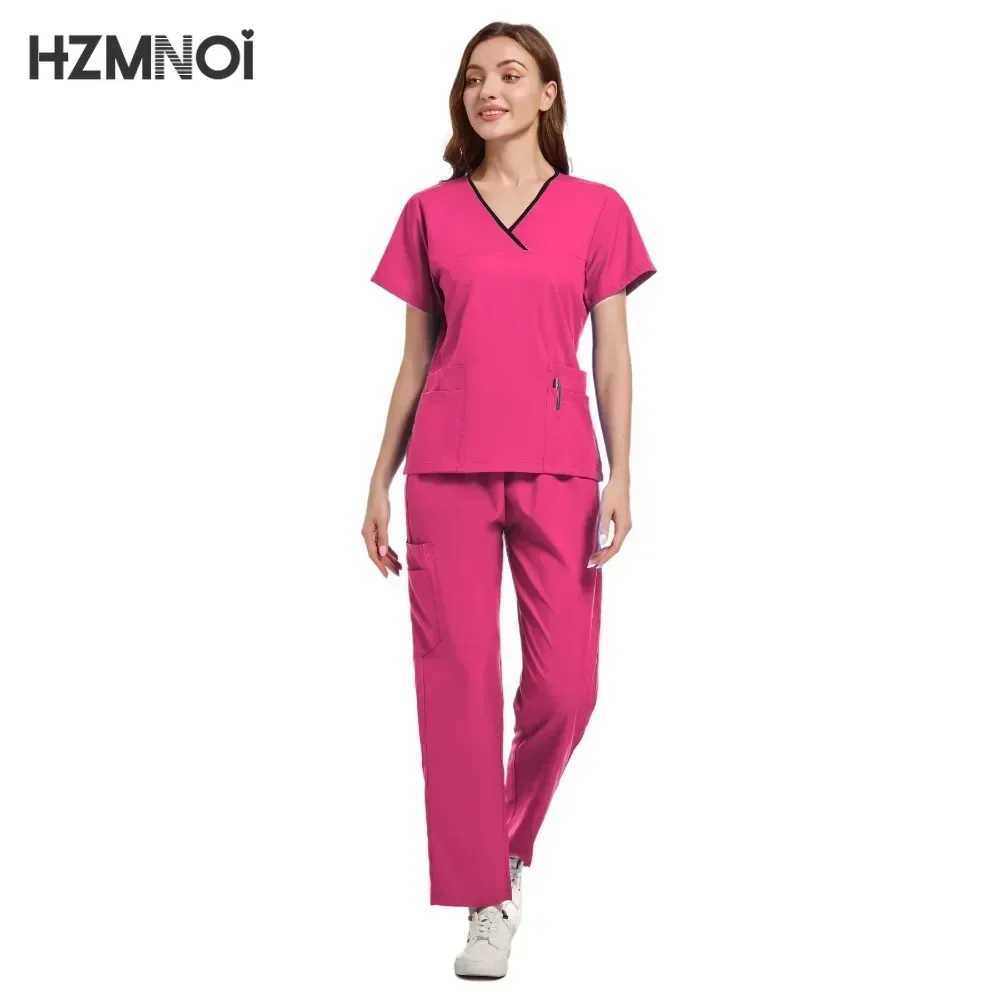 Casual Short Slve V-neck Straight Sets Pharmacy Work Clothes Medical Nurse Uniform Scrubs Women Set Nursing Uniforms X250410