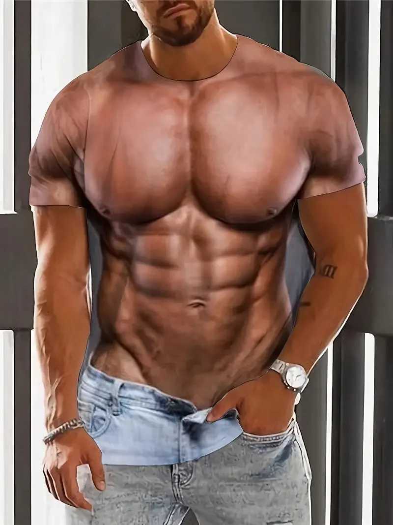 3D digital muscle mens body pattern crew neck and short sleeved T-shirt novel and fashionable summer top used for outdoor casual tops M250411