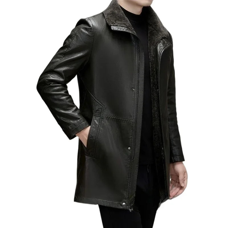2026 Men Mid-length Faux Sheepskin Leather Jackets All-in-one Pure Leather Coat Imitating Fur FALL Winter Pu Leather Jackets 251110