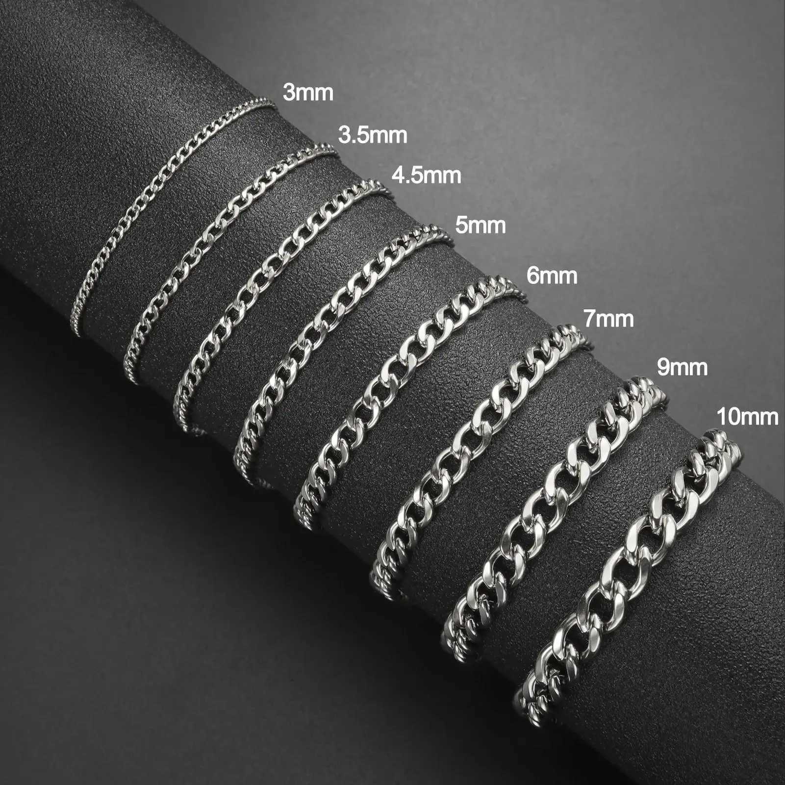 Punk Cuban Chain 3-10mm Wide Minimalist Bracelet Men Women Stainless Steel Gold Color Basic Hip Hop Figaro Chain Jewelry GiftC250410