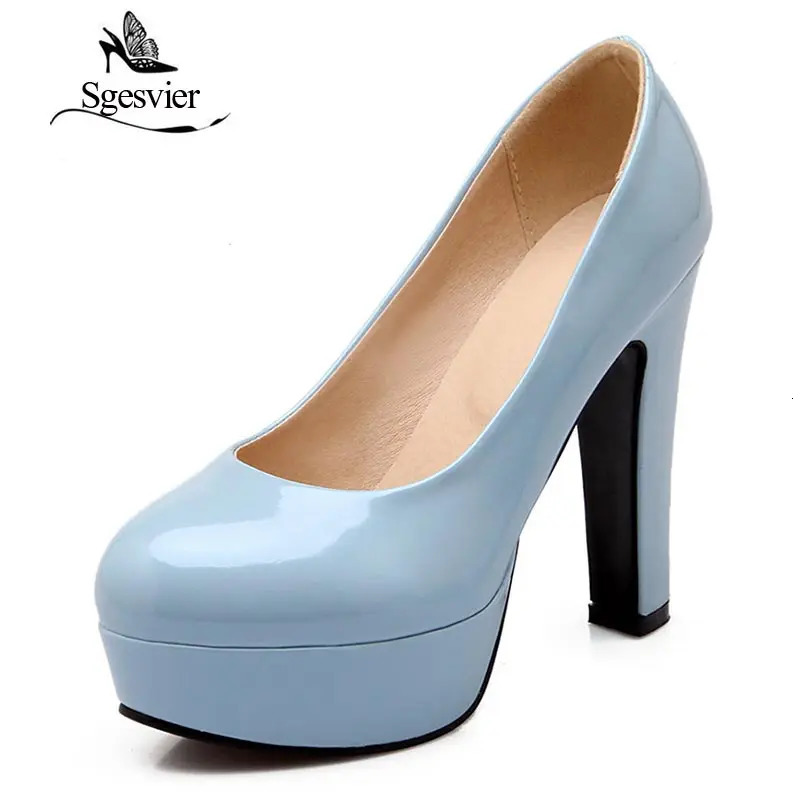 SGESVIER Women Pumps Spring Elegant Casual Dress Shallow Mouth Round Head Square High Heels Lady Shoes Size 31-47 OX076 251106