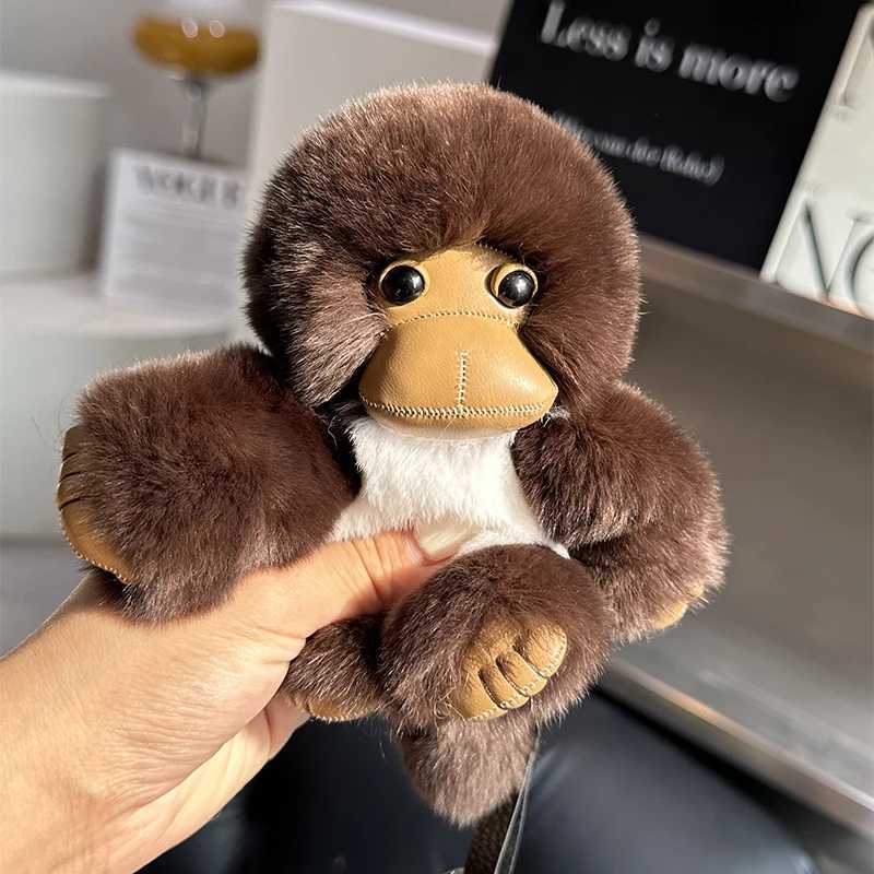 New fluffy keychain rabbit fur chain keychain cute little monkey car keychain backpack pendant accessories childrens gift W250411