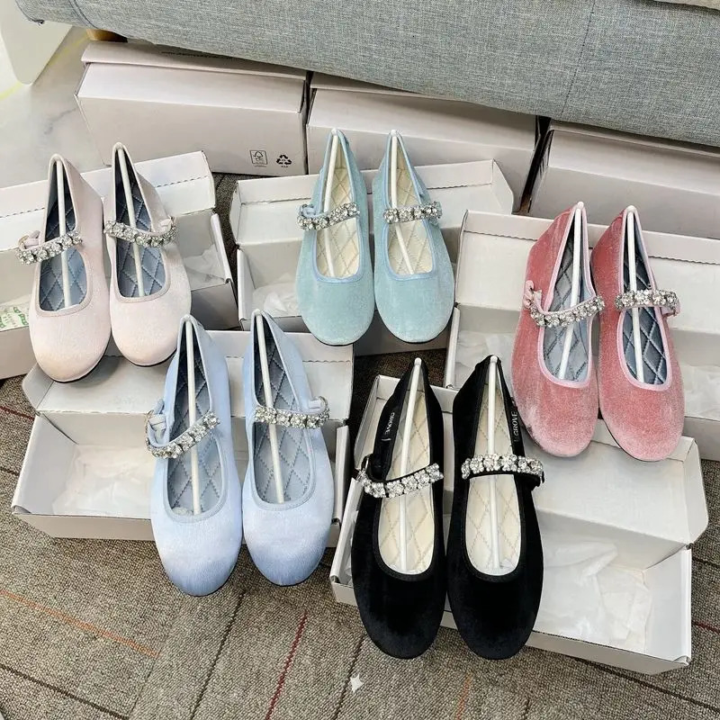 Velvet Rhinestone Ballet Flats Shoes Women Shiny Crystal Elegant Mary Janes Shoes Ladies Casual Streetwear Daily Soft Loafers 251110