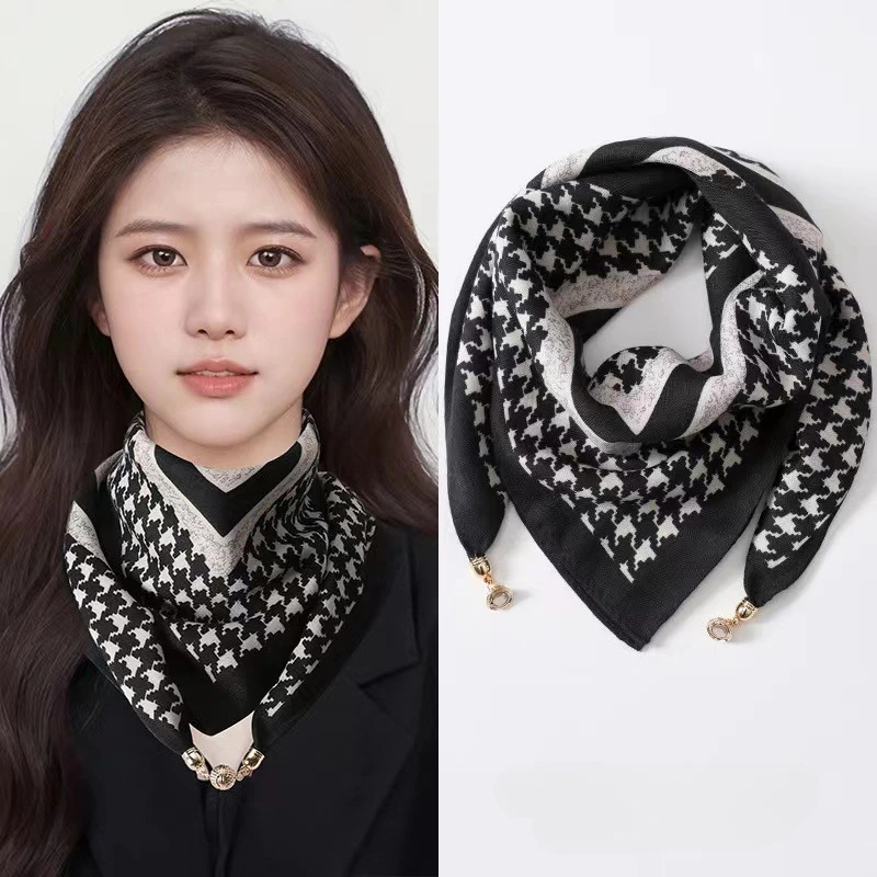 Magnetic Buckle Print Silk Scarf for Women Autumn and Winter Fashion Soft Satin Neckerchief Highend Neck 251031