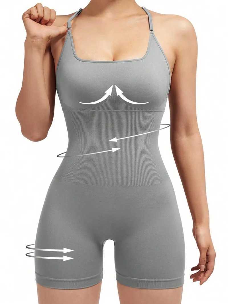 Sexy fitness jumpsuit womens cross adjustable sports Playsuit running one-piece yoga suit Scrunch shorts backless jumpsuitW250411
