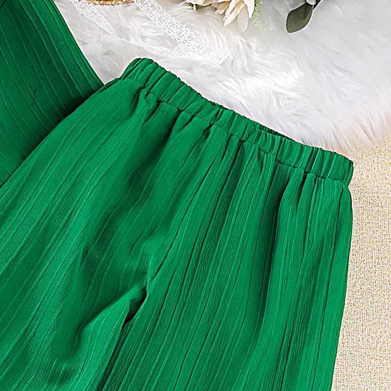 Girls set 8-12 year green long sleeved top+green pants for girls Korean sled set summer casual clothing setXJ250410