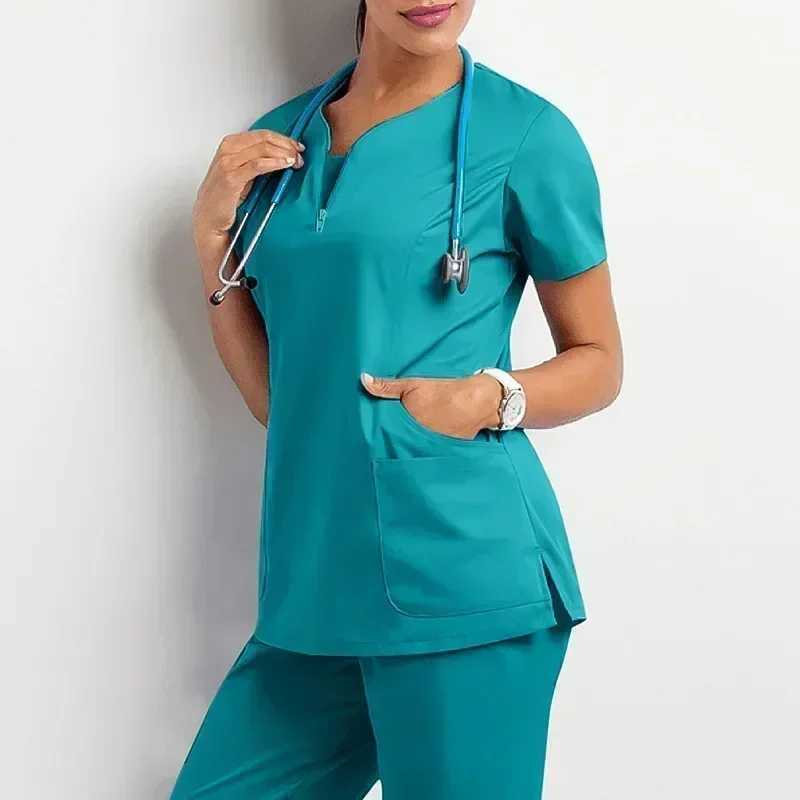 1 Nurse Womens Casual Short Sleved Clothing Top Pharmacy Work Medical Hospital Nursing Doctor Uniform V-neck Jogging X250410