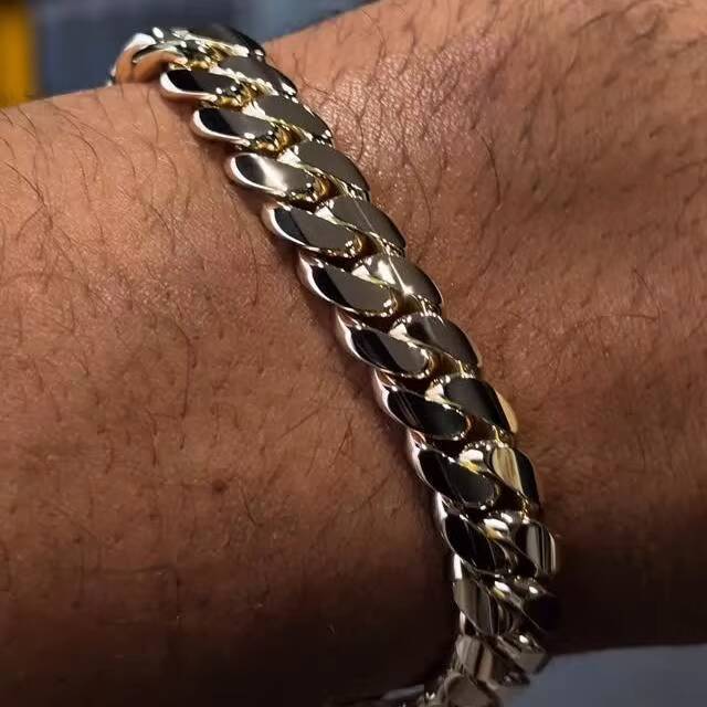 Fine Jewelry Handmade 6mm-10mm 14K 18K White Gold 925 Sterling Silver Plain Sleek Lock Solid Miami Cuban Link Bracelet for Men