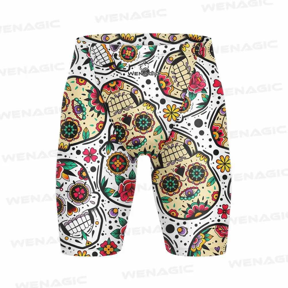 Summer printed mens tight swimming shorts quick drying swimming relay sports swimming training pants swimsuit diving beach surfing interference machin