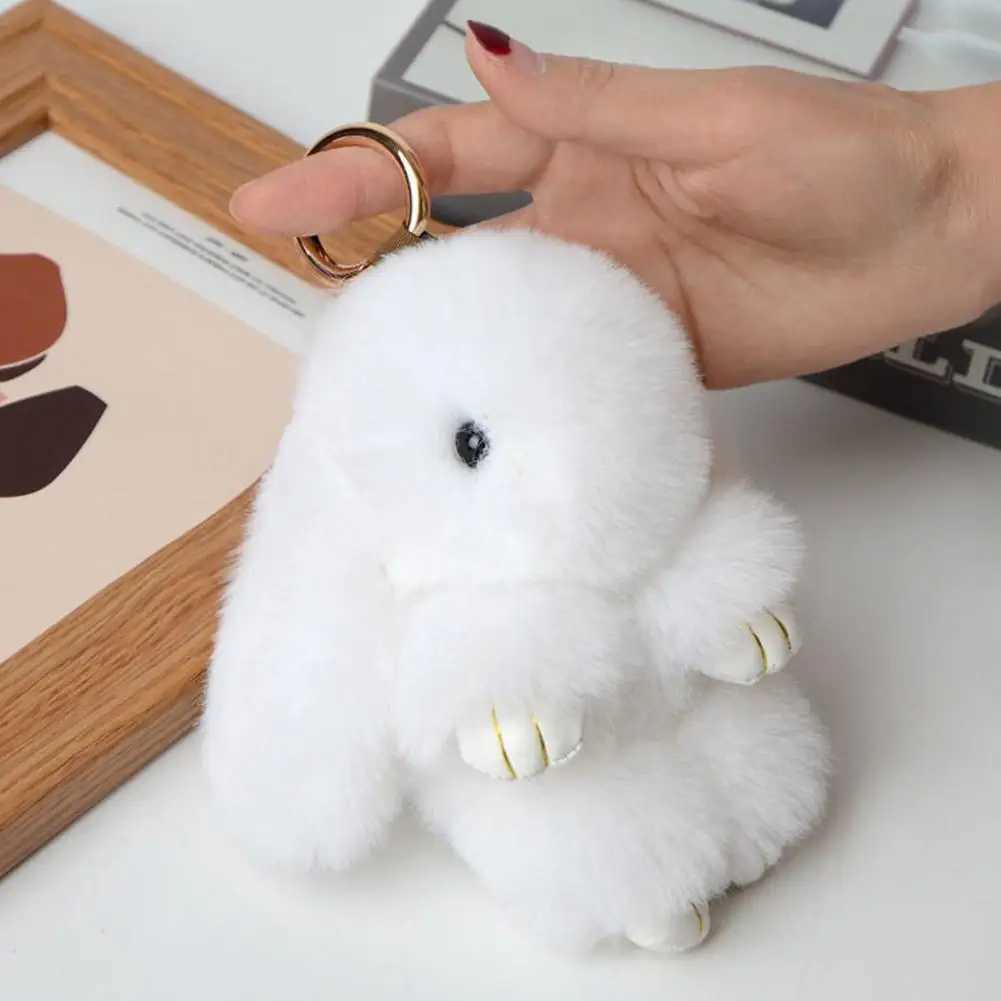 Cute Plush Rabbit Keychain Womens Fur Pom Angel Rabbit Keychain Rabbit Plush Doll Toy Girl Bag Car Key Pendant Fur Keychain W250411