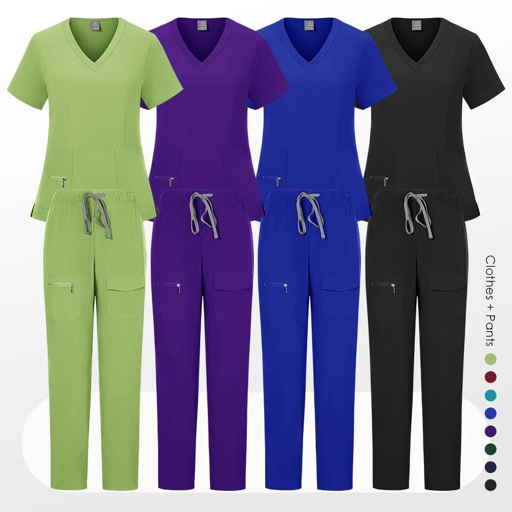 Professional Hospital Work Uniforms Unisex Quick-drying Minimst Pocket Scrubs Sets Surgical Tops Pants Nurse Medical Uniforms X250410