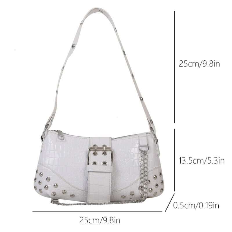 Women Fashion Shoulder Gothic Ladies Bag Cool Style Trendy Rock Girls Handbag Y2k Rivet Chain For Travel Vacation Daily