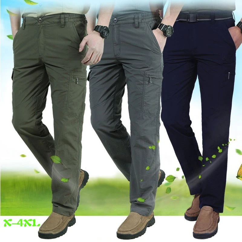 Summer Mens Casual Cargo Trousers Outdoor Sports Pants Multi Pockets Tactical Pant Waterproof Camping Fishing Men Clothing 251110