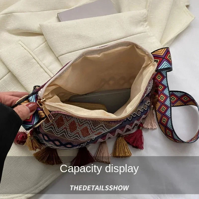 Vintage Womens Bag Tassel Ethnic Handwoven Crossbody for Lady Bag Hippie Sling Shoulder Bags for Ladies Handbag 251110