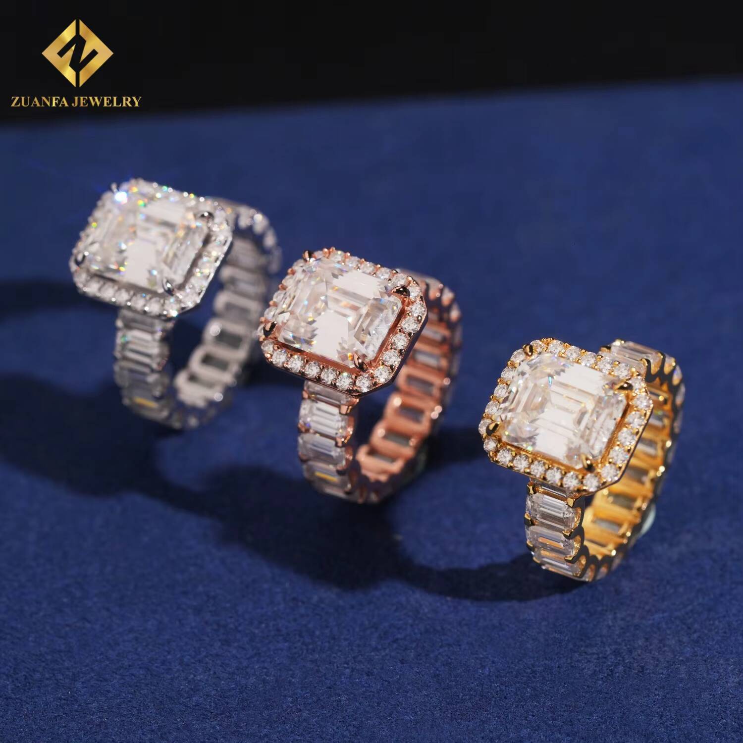 Rapper Jewelry Hip Hop Style Moissanite Ring 925 Sterling Silver Emerald Cut 14ct Men Diamond Ring GRA Certificate