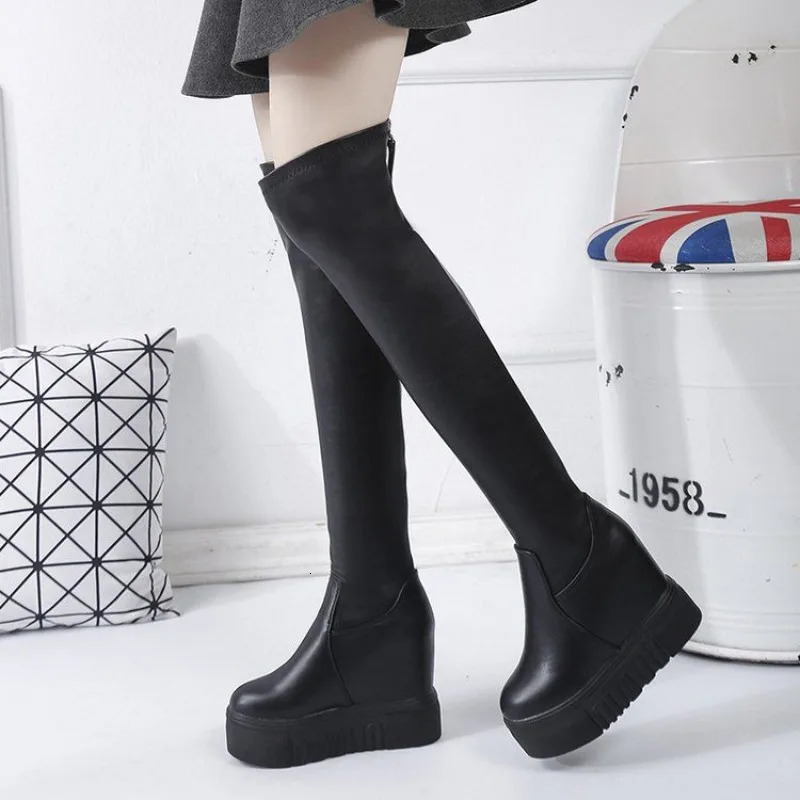 Shoes for Woman Tassel Footwear Above Over The Knee Womens Boots Wedge Heel Round Toe Thigh High Spring Autumn 251110