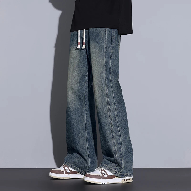 Mens casual straight leg jeans Bell bottom American loose fit lightweight mens summer clothing tray 250407