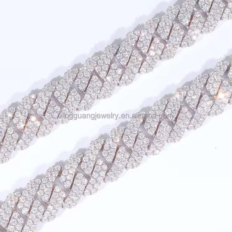 Custom 2 Rows 12mm Letter Cuban Chain 925 Sterling Silver Luxury Vvs Moissanite Miami Hip Hop Cuban Link Chain