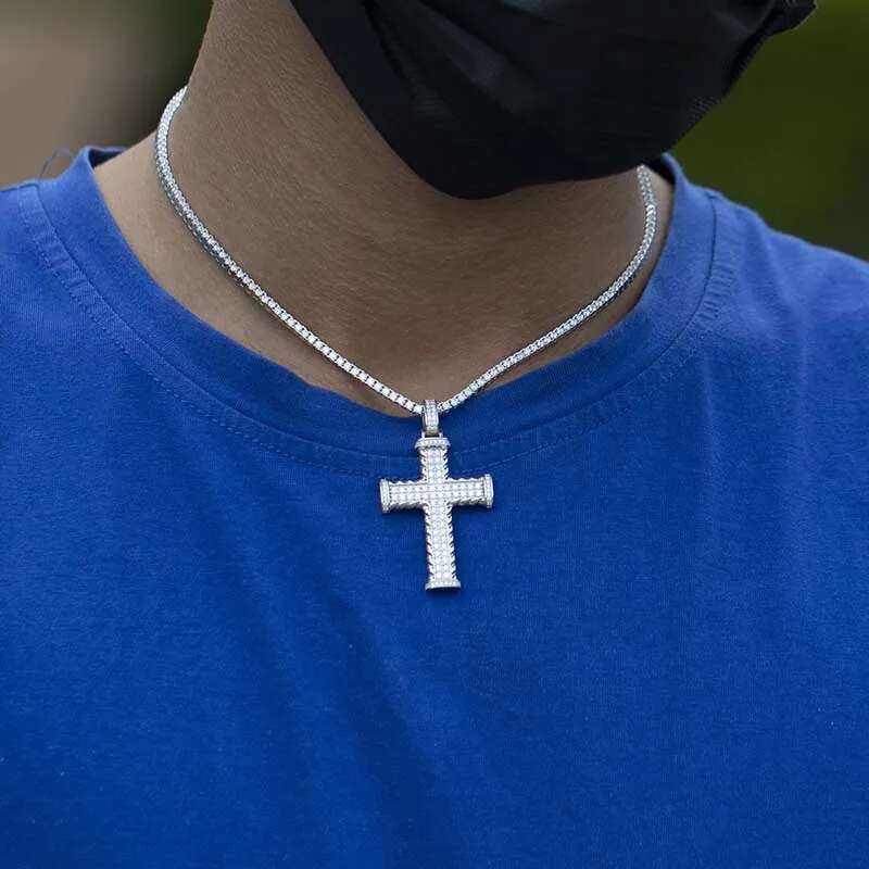 Hiphop 925 Silver Real D Color VVS1 Moissanite Cross Pendant for Men Miami Iced Out Moissanite Diamond Pendant Pass Tester
