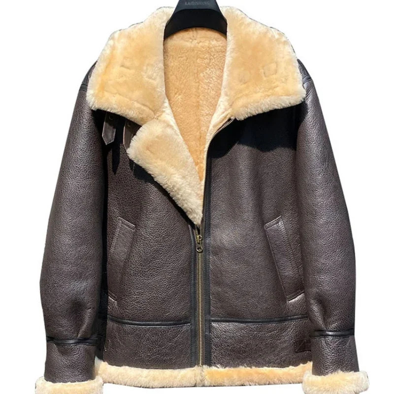 AYUNSUE 100 Genuine Leather Jacket Men Nature Sheepskin Wool Fur Coat Male Flight Coats Winter jackets De Cuero Genuino 251106