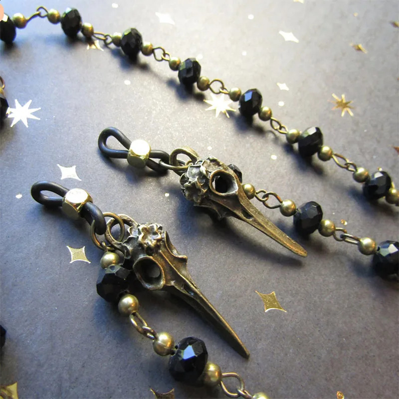 Gothic Ornate Raven Statement Sunglasses Glasses Chain Glasses Bracket Clip Chain Bead Style Gothic Witch 250409