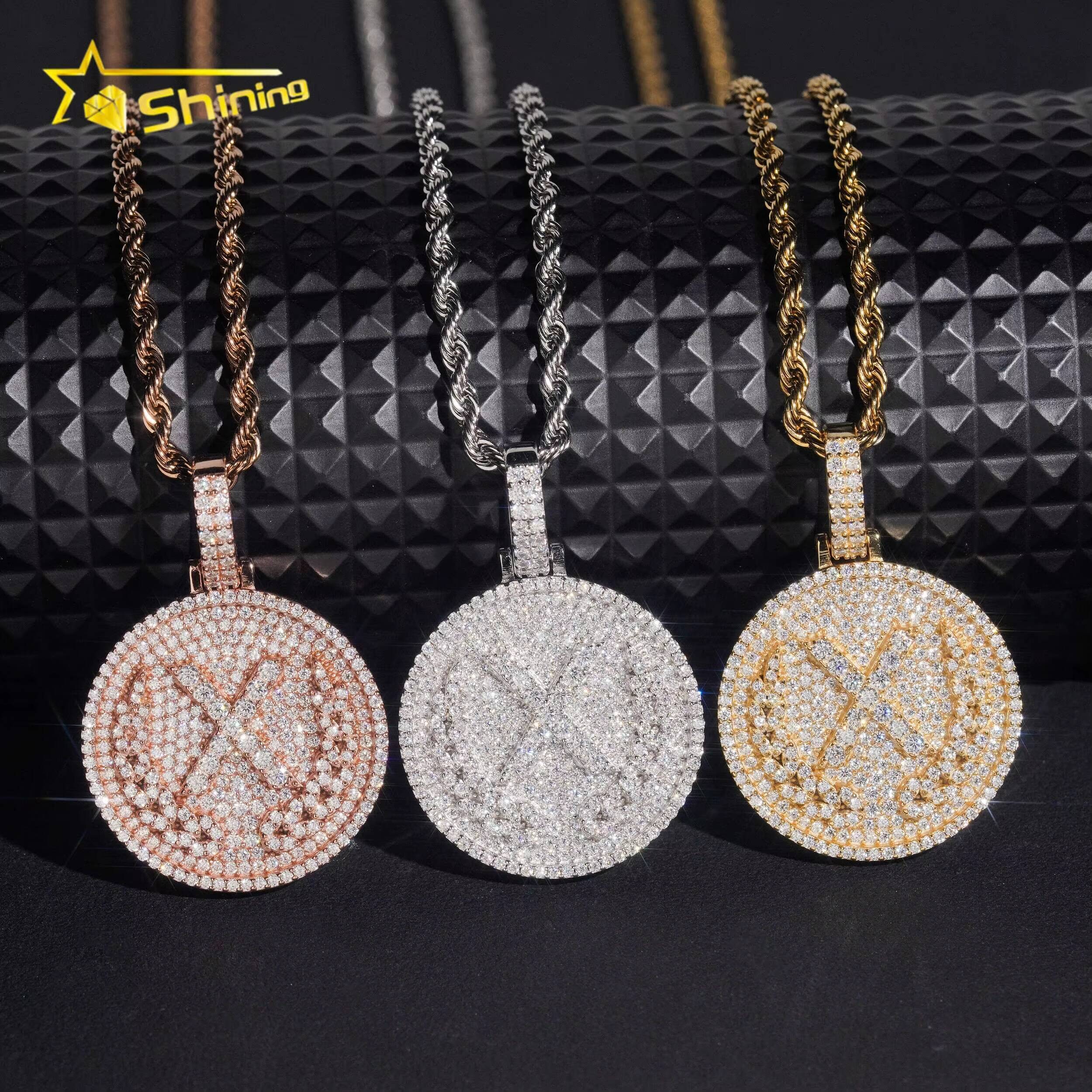 Factory Direct Hip Hop Pendant VVS Iced Out Moissanite Diamond Letter Round Pendant Trendy Charm Pendant Pass Diamond Tester