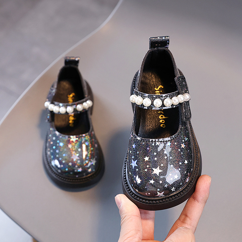 Girls Shoes Spring Toddler Kids Fashion Princess Party Shoes Kidszworld Children Casual Patent Leather Pearls Star Flats Soft Sole Size 21 - 30 K0210
